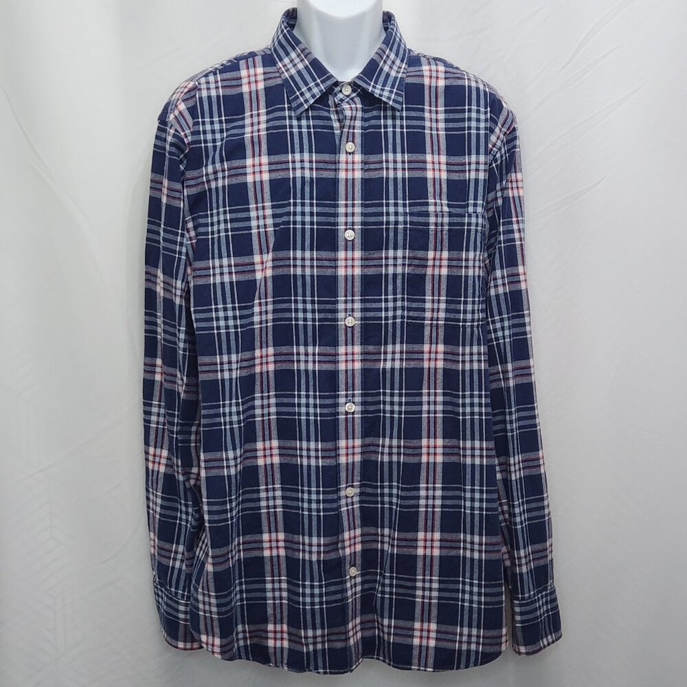 Banana Republic Plaid Button Down Shirt Mens XXL 2XL Blue Long Sleeve Cotton N09